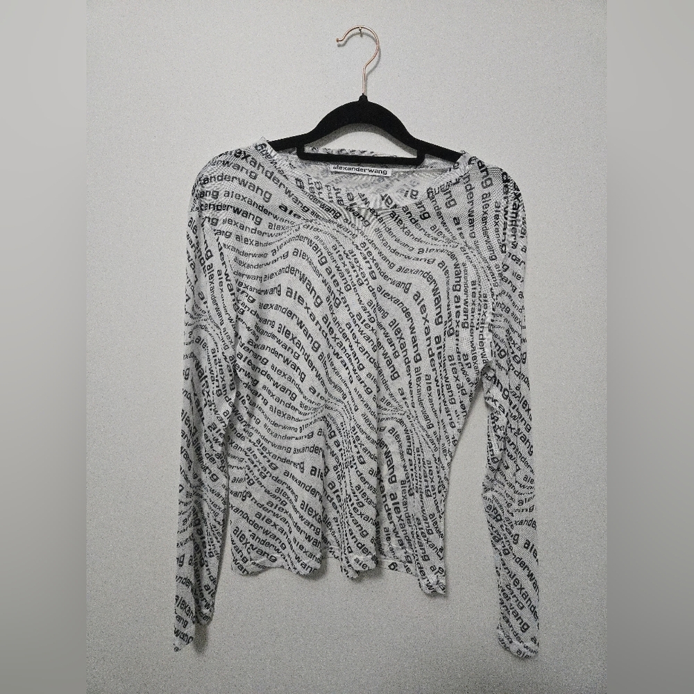 Alexander Wang Monochrome Text Mesh Blouse